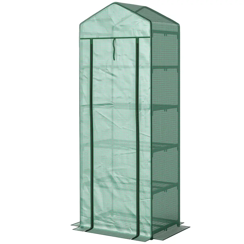 5 Tier Mini Greenhouse With Shelf Clips, 27.25" X 19.25" X 76", Green 2