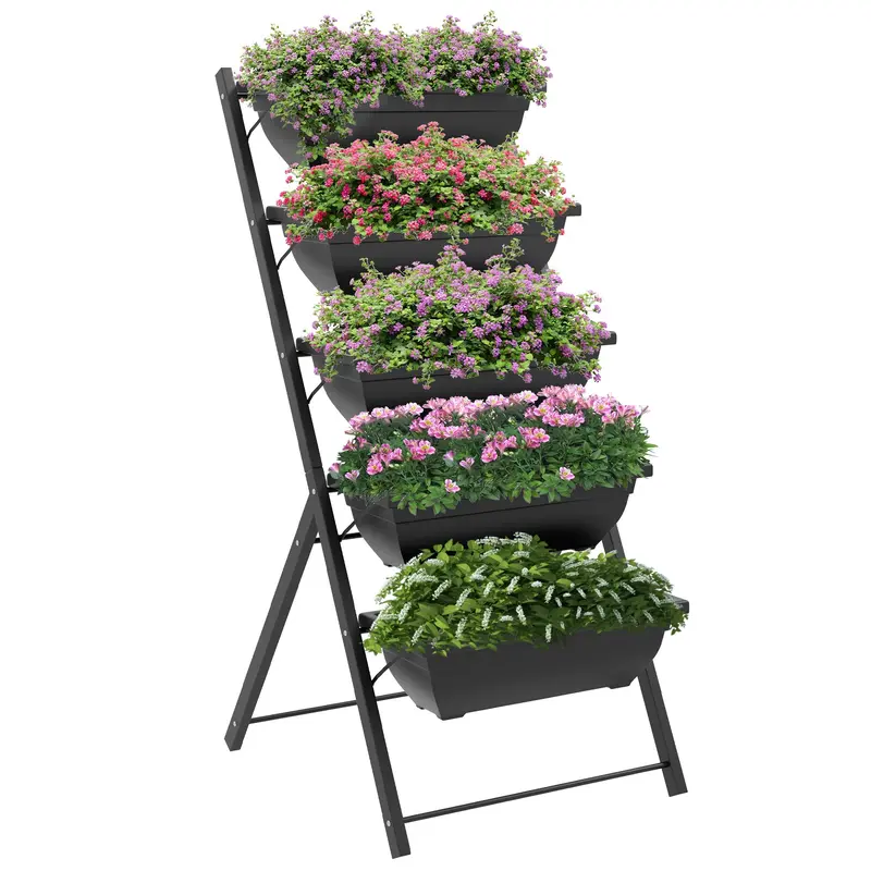5-Tier Raised Garden Bed With 5 Planter Boxes, Black 1