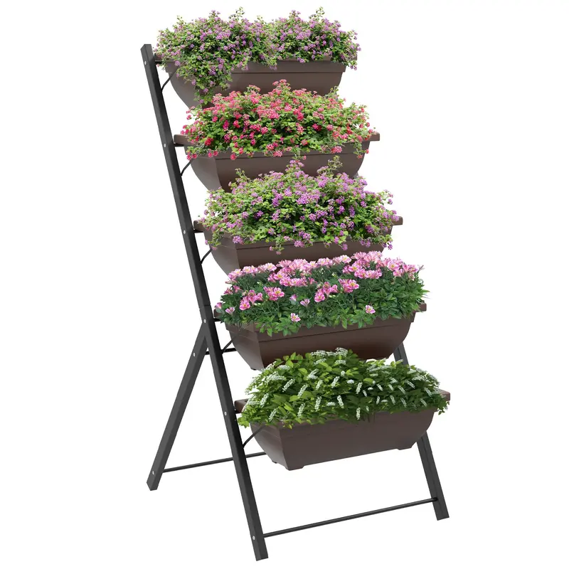 5-Tier Raised Garden Bed With 5 Planter Boxes, Brown 1