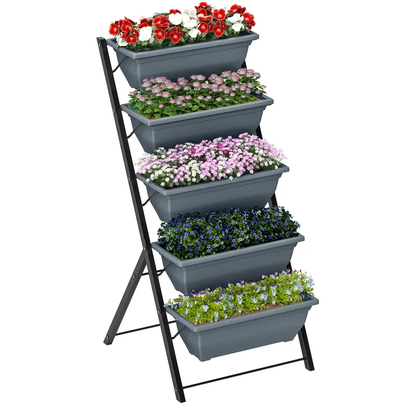 5-Tier Raised Garden Bed With 5 Planter Boxes, Grey 1