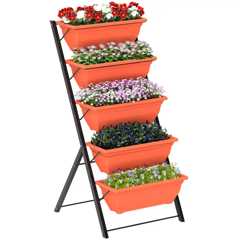 5-Tier Raised Garden Bed With 5 Planter Boxes, Red 1
