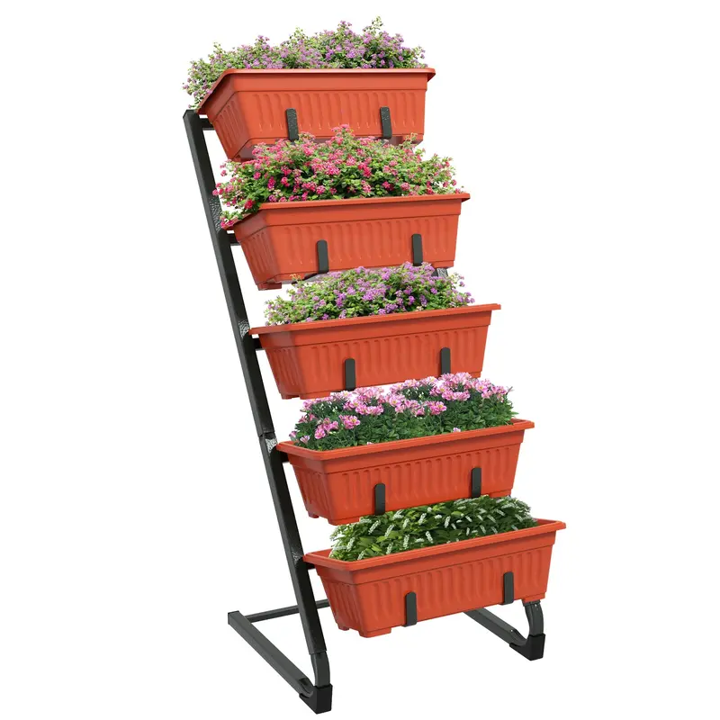 5-Tier Vertical Raised Garden Bed With 5 Planter Boxes, Red 1