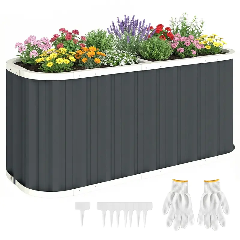 5' X 2' X 2' Galvanized Raised Garden Bed With Gloves, Dark Grey 1