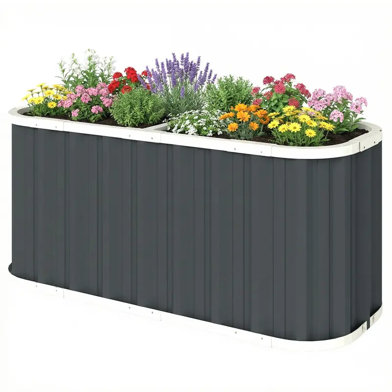 5' X 2' X 2' Galvanized Raised Garden Bed With Gloves, Dark Grey 2