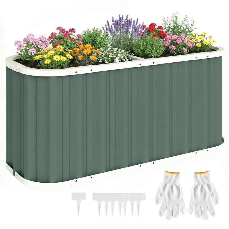 5' X 2' X 2' Galvanized Raised Garden Bed With Gloves, Light Green 1