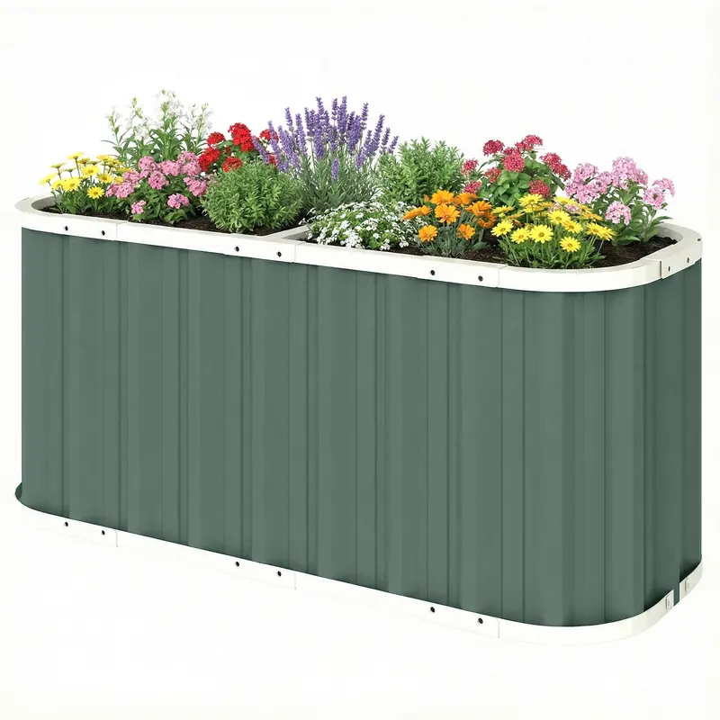 5' X 2' X 2' Galvanized Raised Garden Bed With Gloves, Light Green 2