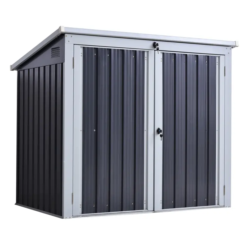 5' X 3' Outdoor Garbage Bin Storage Shed With Lockable Doors, Black 1