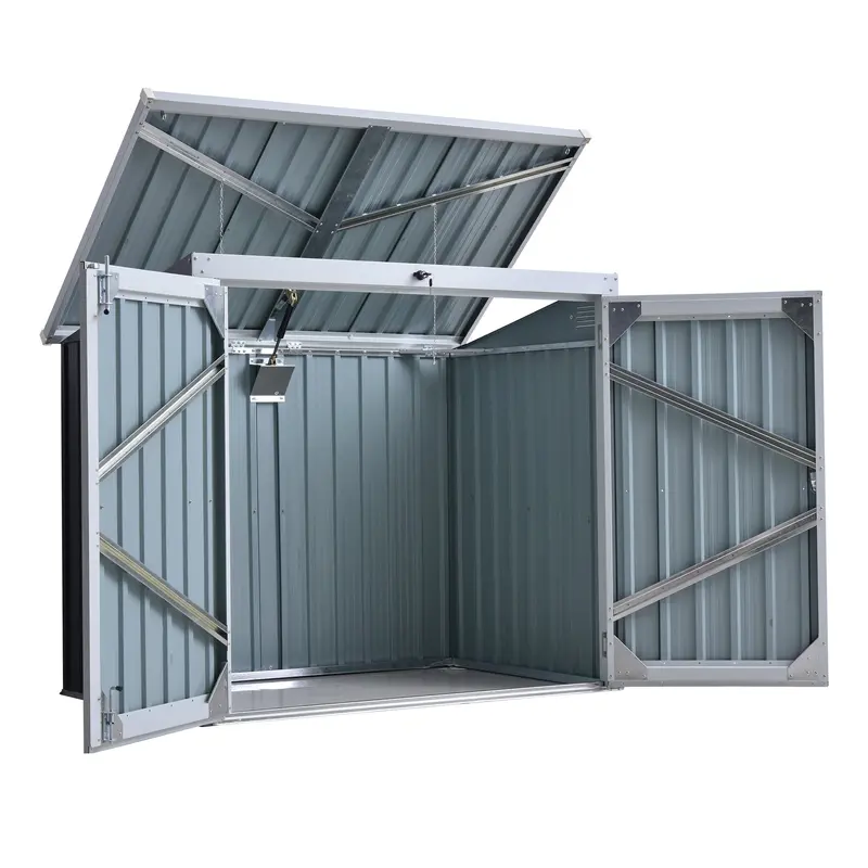 5' X 3' Outdoor Garbage Bin Storage Shed With Lockable Doors, Black 2