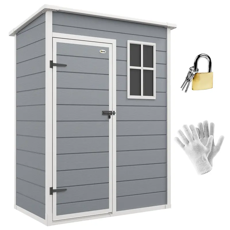 5' X 3' Outdoor Storage Shed With Lockable Door & Window, Waterproof, Grey 1