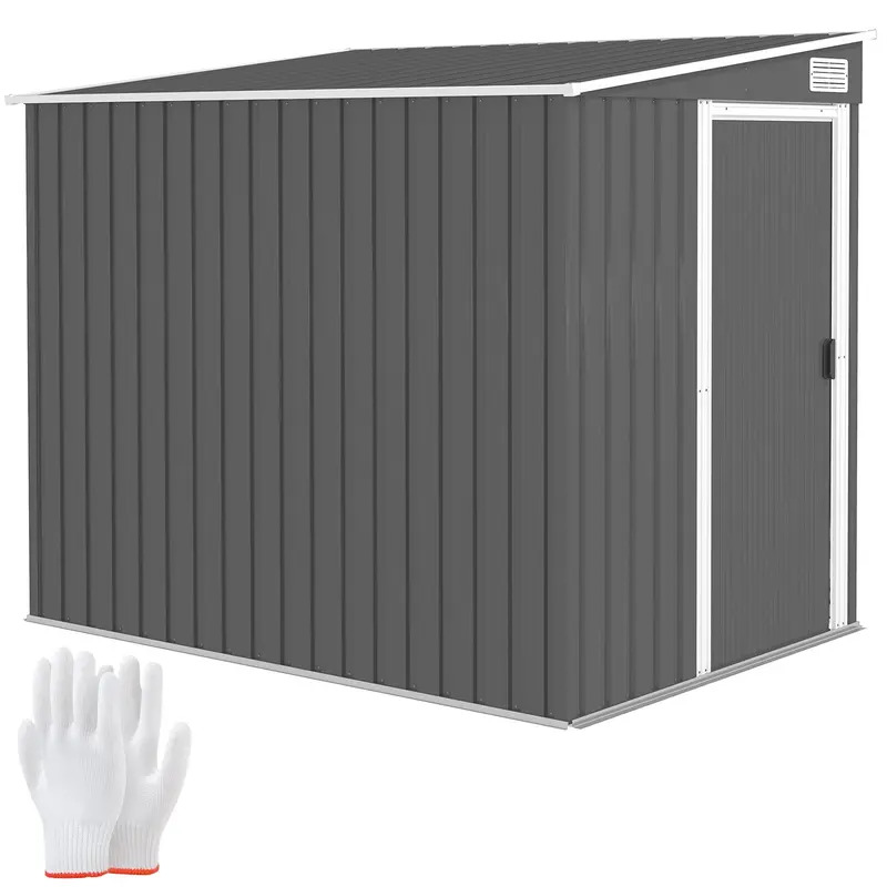 5' X 7' Lean-To Metal Shed With Sliding Door & Shelves, Dark Grey 1