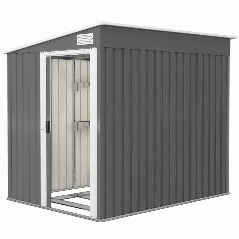 5' X 7' Lean-To Metal Shed With Sliding Door & Shelves, Dark Grey 2