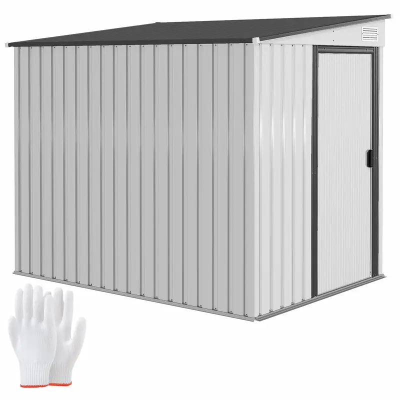 5' X 7' Lean-To Metal Shed With Sliding Door & Shelves, White 1