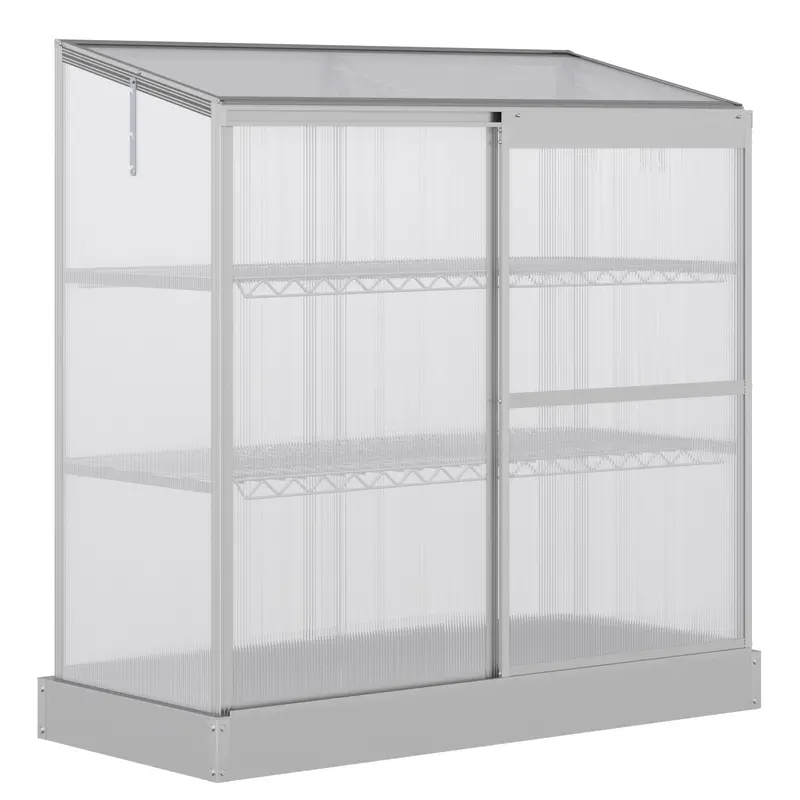 52" X 23" X 55" Aluminum Cold Frame Greenhouse With Openable Top & 2 Shelves, Silver 1