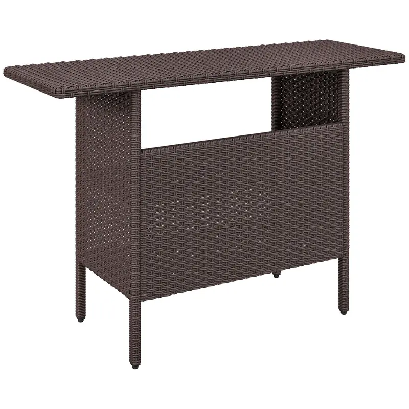 55" Rattan Bar Height Patio Table With 2 Storage Shelves And Steel Frame, Brown 1