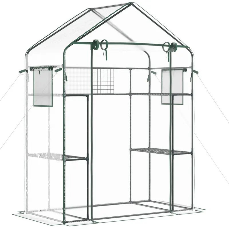 56" X 29" X 77" Walk-In Greenhouse With 4 Shelves & Roll-Up Door, Clear 1
