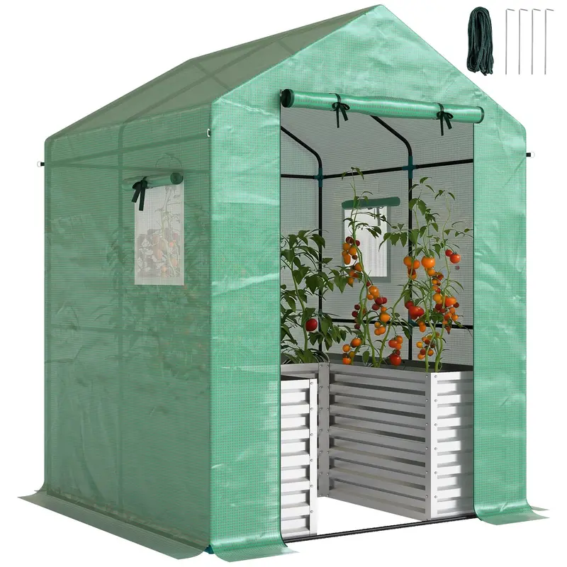 56" X 56" X 75" Raised Garden Bed Greenhouse With Pe Cover, Green 1
