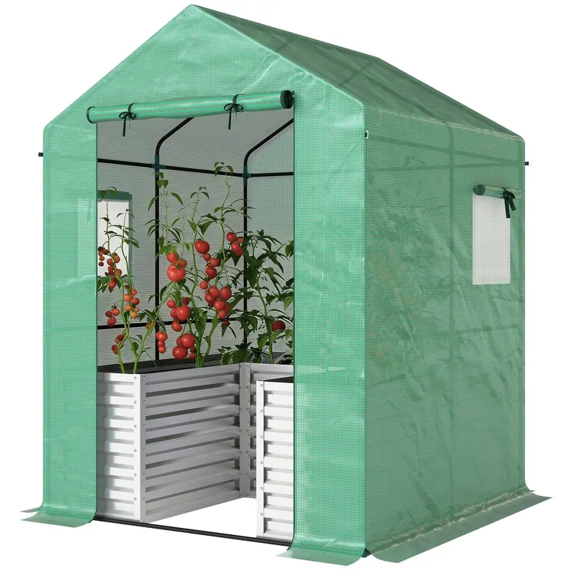 56" X 56" X 75" Raised Garden Bed Greenhouse With Pe Cover, Green 2
