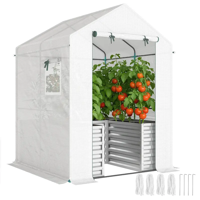 56" X 56" X 75" Raised Garden Bed Greenhouse With Pe Cover, White 1