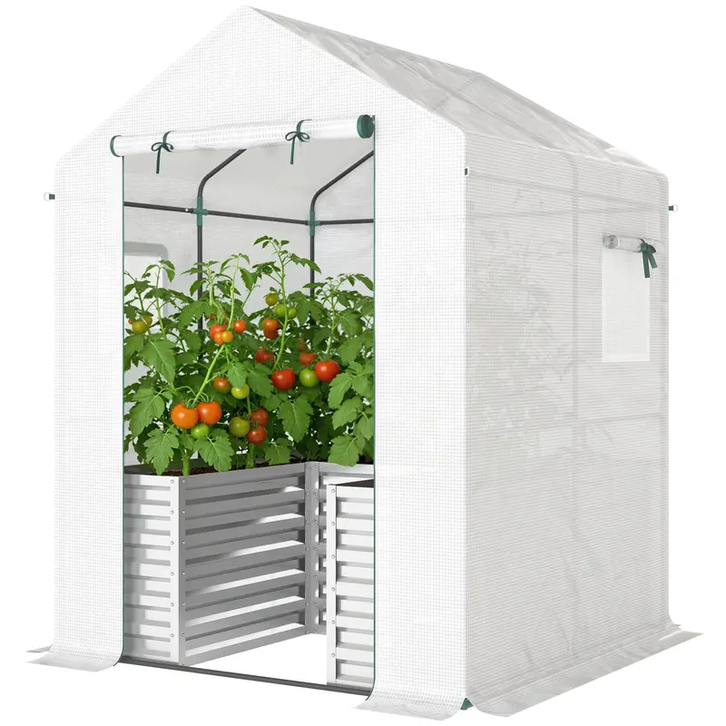 56" X 56" X 75" Raised Garden Bed Greenhouse With Pe Cover, White 2