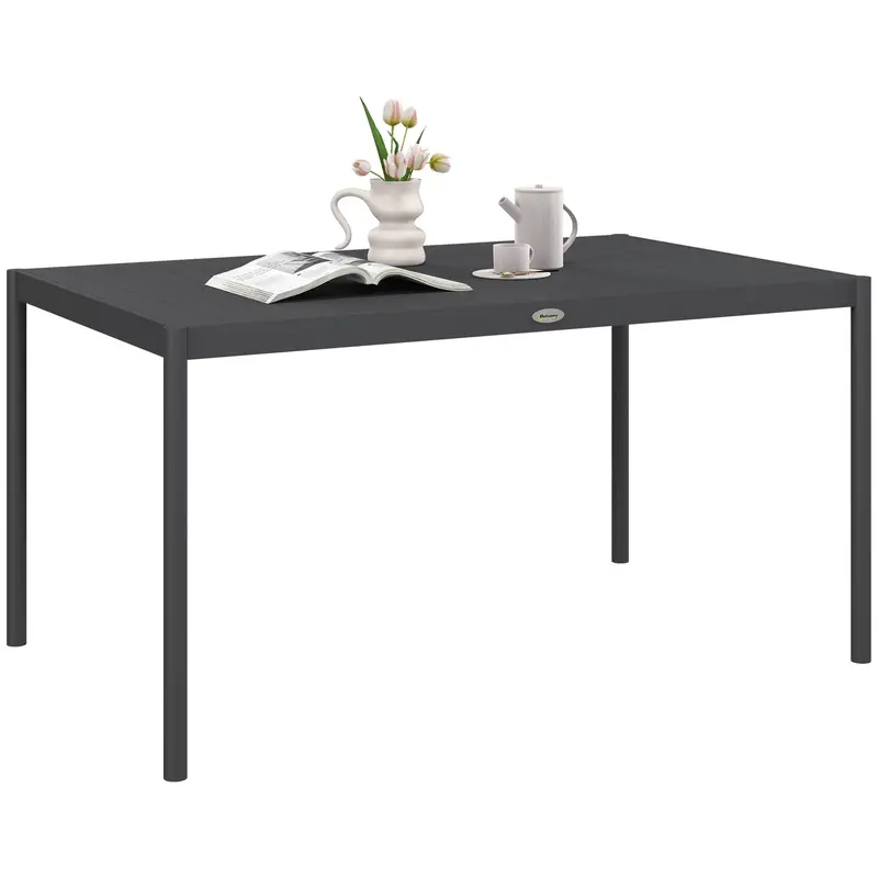 57" Outdoor Dining Table W/ Aluminium Frame & Slatted Design, Easy To Assemble, Dark Grey 1