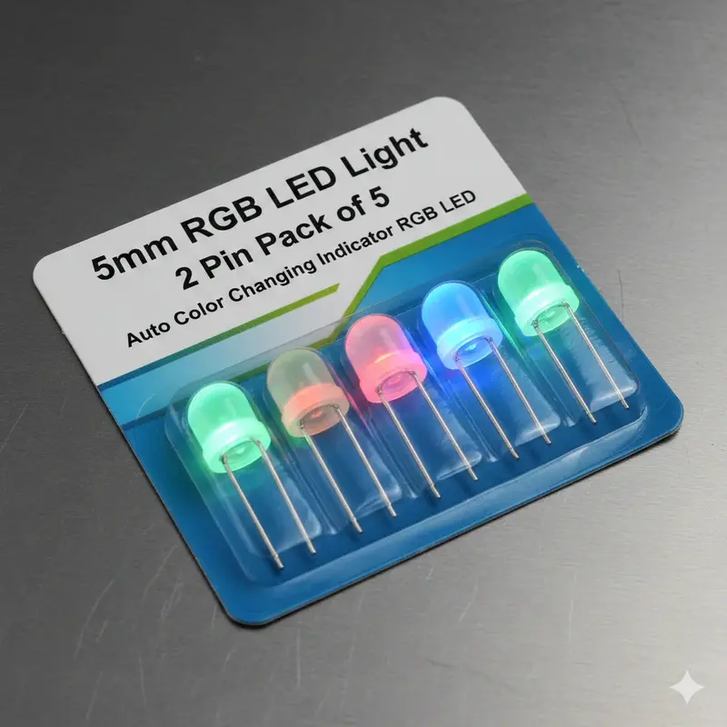 5Mm Rgb Led Light 2 Pin Pack Of 5 | Auto Color Changing Indicator Rgb Led 2