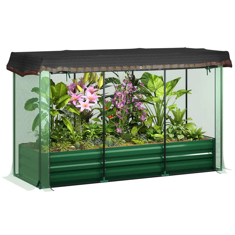 6.1' X 2.1' Galvanized Raised Garden Bed With Cover, Crop Cage With Shade Cloth, Green 1