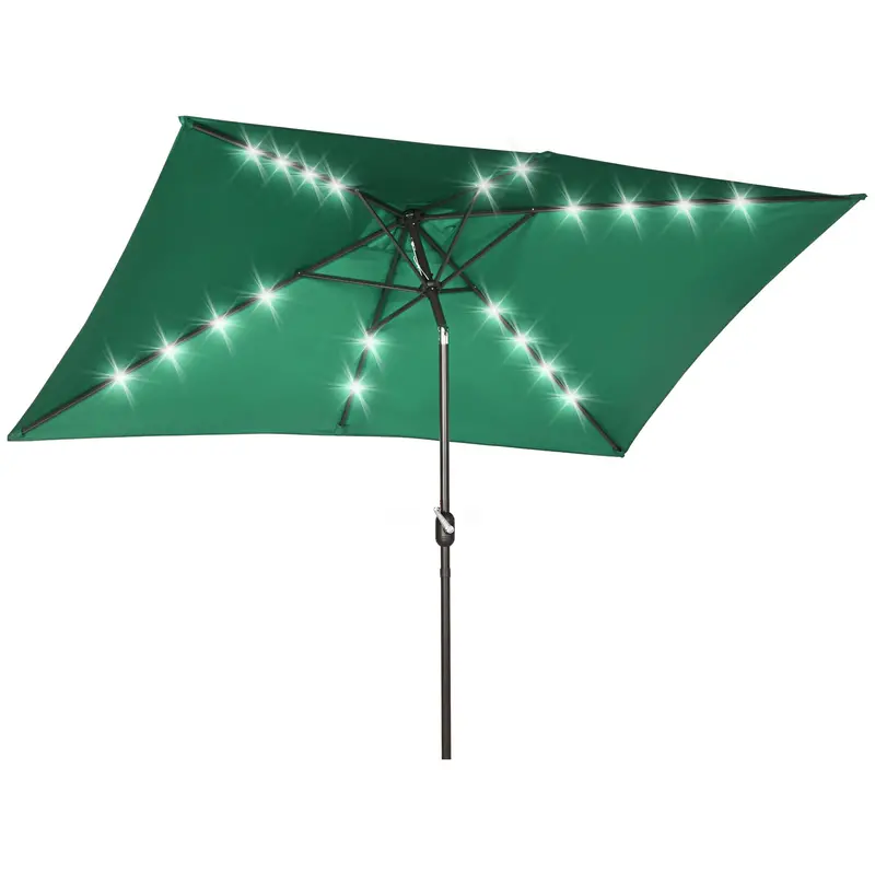 6.5' X 10' Solar Rectangle Market Umbrella With Leds, Dark Green 1