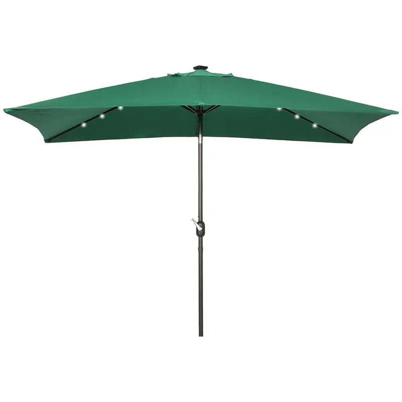 6.5' X 10' Solar Rectangle Market Umbrella With Leds, Dark Green 2