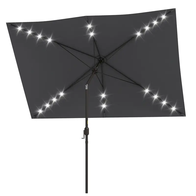 6.5' X 10' Solar Rectangle Market Umbrella With Leds, Dark Grey 1