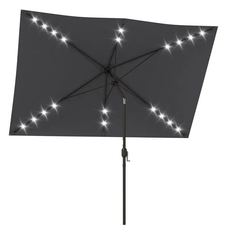 6.5' X 10' Solar Rectangle Market Umbrella With Leds, Dark Grey 2