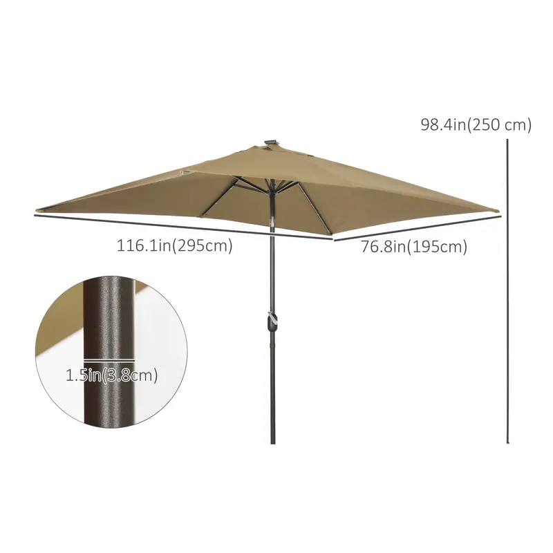 6.5' X 10' Solar Rectangle Market Umbrella With Leds, Light Coffee 1