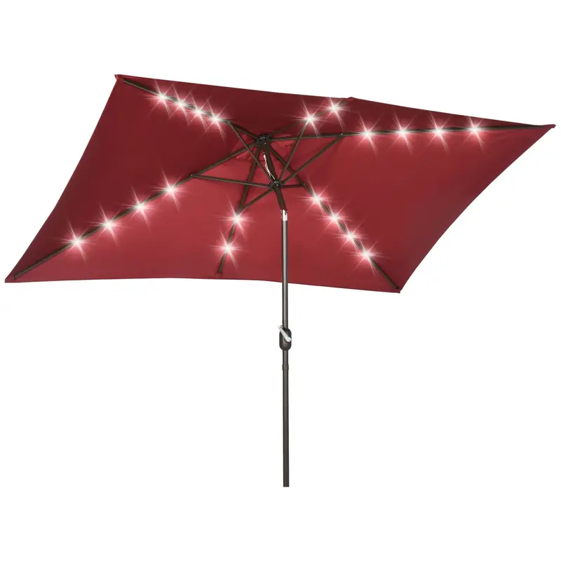 6.5' X 10' Solar Rectangle Market Umbrella With Leds, Wine Red 1