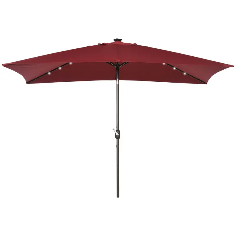 6.5' X 10' Solar Rectangle Market Umbrella With Leds, Wine Red 2