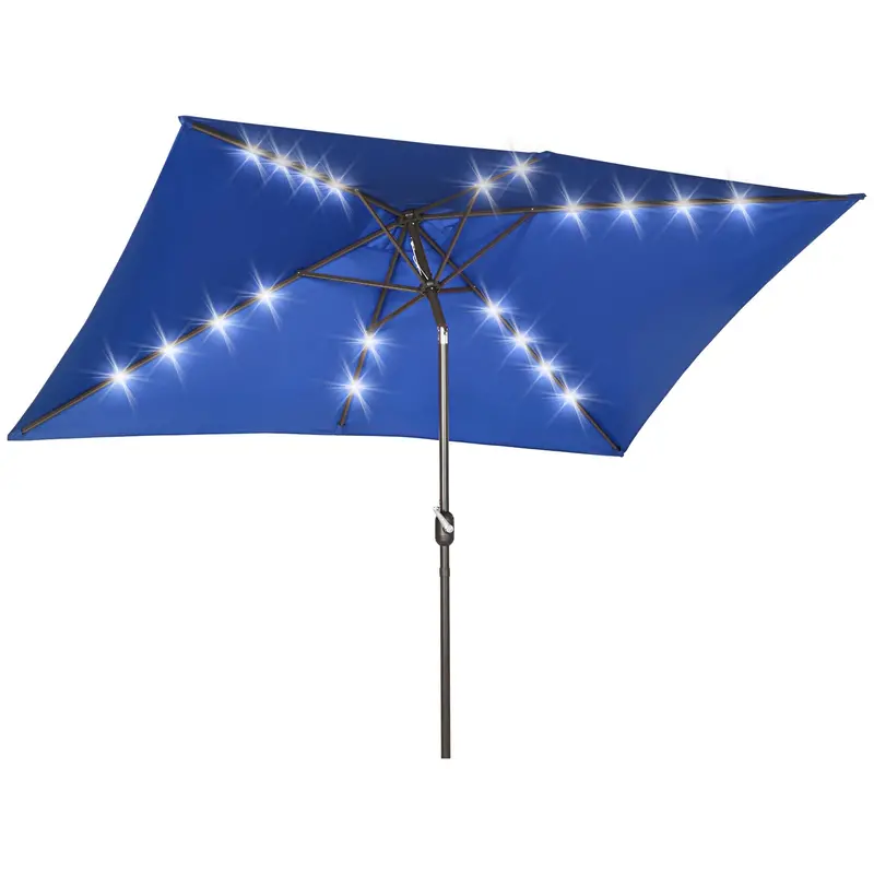 6.5' X 110' Solar Rectangle Market Umbrella With Leds, Dark Blue 1