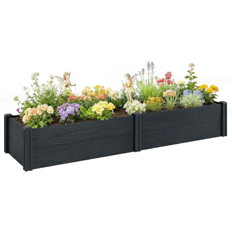 6.5 X 2 X 1Ft Vinyl Raised Garden Bed With Divider, Grey Wood Effect 1