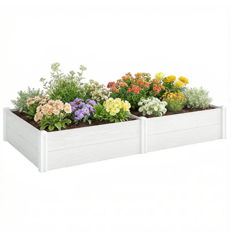 6.5 X 3 X 1Ft Vinyl Raised Garden Bed With Divider, White 1