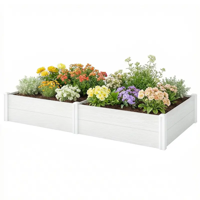 6.5 X 3 X 1Ft Vinyl Raised Garden Bed With Divider, White 2
