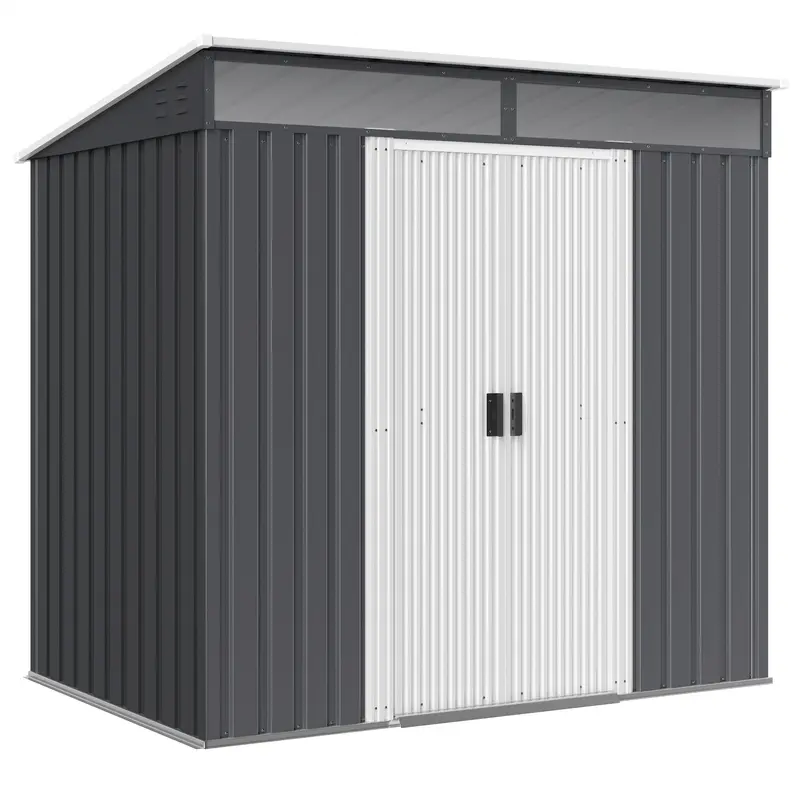 6.5' X 4' Metal Storage Shed With Foundation Kit, Sliding Doors & Vents, Grey 1