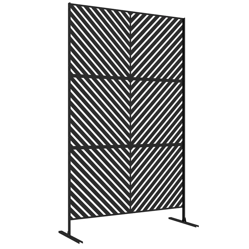6.5Ft Decorative Outdoor Divider, Metal Privacy Screen With Stand, Triangle Style, Black 1