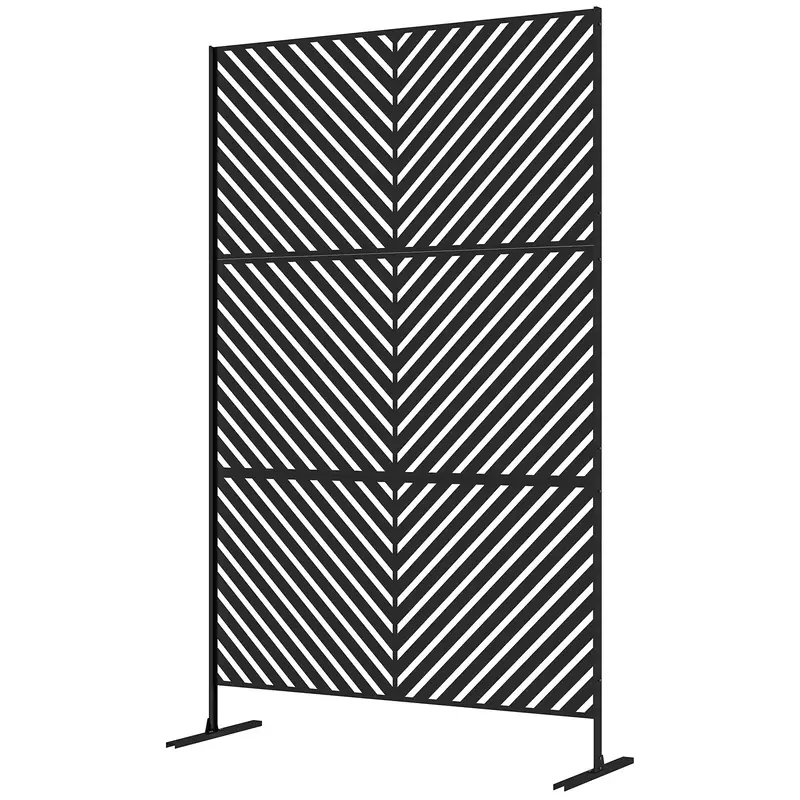 6.5Ft Decorative Outdoor Divider, Metal Privacy Screen With Stand, Triangle Style, Black 2