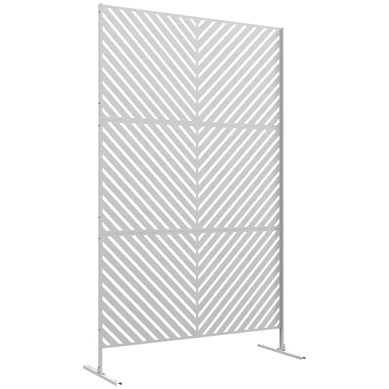 6.5Ft Decorative Outdoor Divider, Metal Privacy Screen With Stand, Triangle Style, White 1