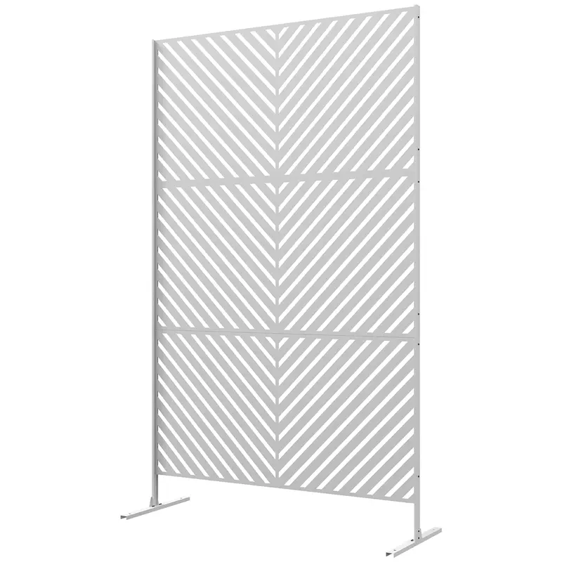 6.5Ft Decorative Outdoor Divider, Metal Privacy Screen With Stand, Triangle Style, White 2