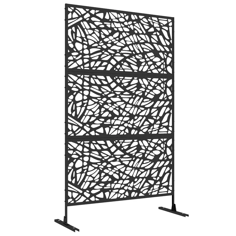 6.5Ft Decorative Outdoor Divider, Metal Privacy Screen With Stand, Twisted Line, Black 1
