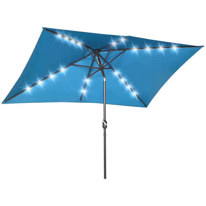 6.5'X10' Solar Rectangle Market Umbrella With Leds, Turquoise 1