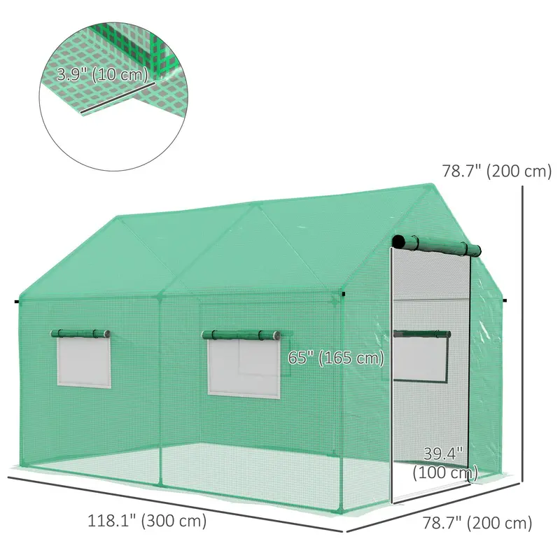 6.6' X 10' X 6.6' Tunnel Greenhouse With Roll-Up Door & 4 Mesh Windows, Green 1