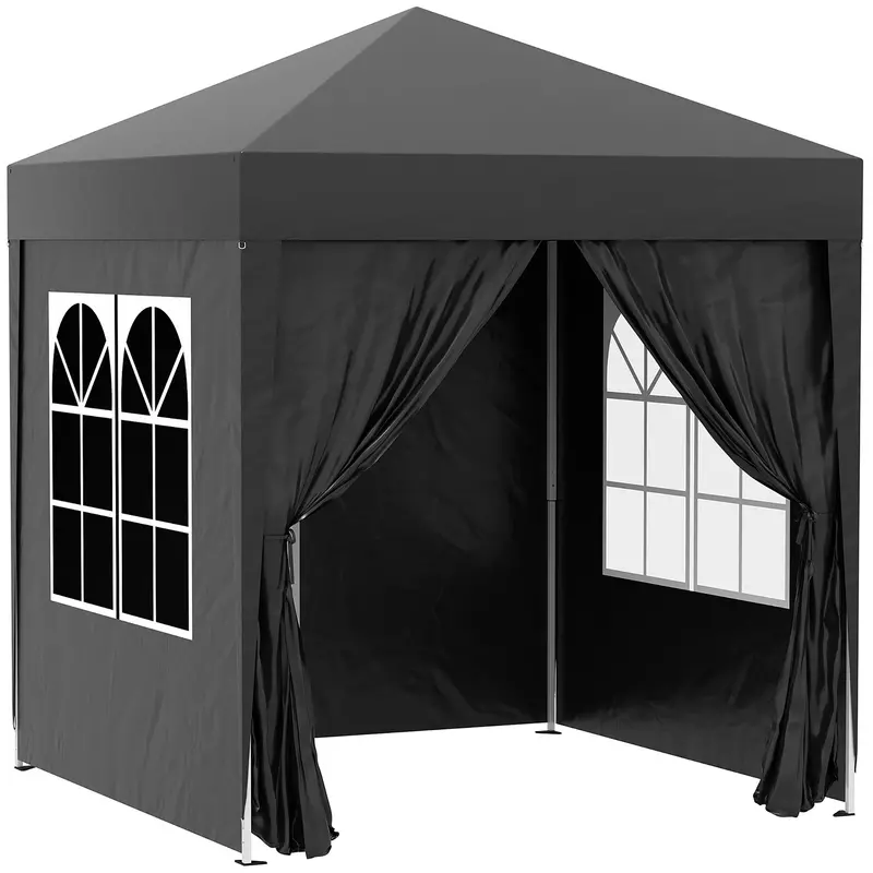 6.6' X 6.6' Pop Up Canopy Tent With Sidewalls And Carry Bag, Black 2
