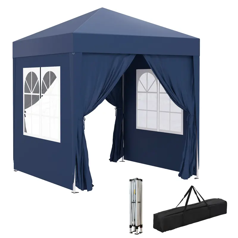 6.6' X 6.6' Pop Up Canopy Tent With Sidewalls And Carry Bag, Blue 1