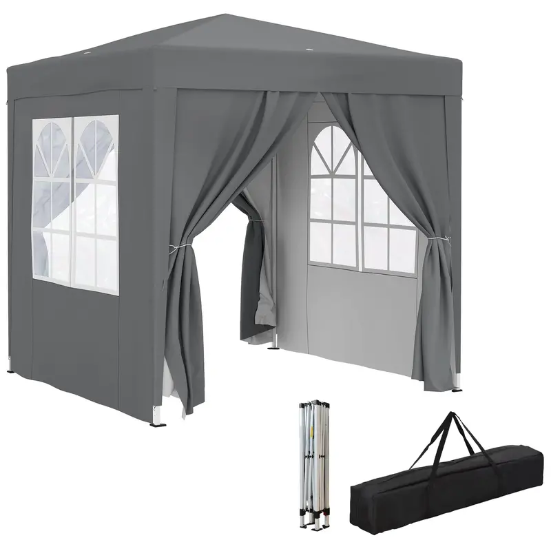 6.6' X 6.6' Pop Up Canopy Tent With Sidewalls And Carry Bag, Grey 1