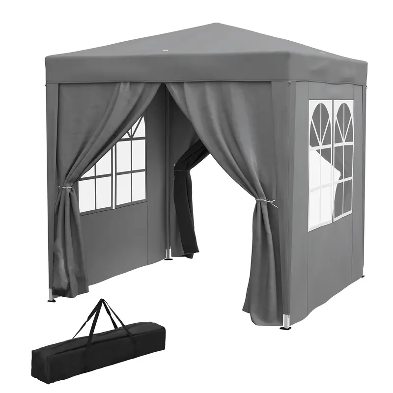 6.6' X 6.6' Pop Up Canopy Tent With Sidewalls And Carry Bag, Grey 2