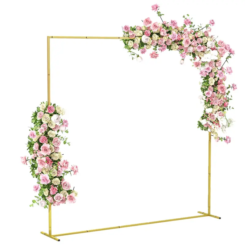 6.6Ft Square Wedding Arch Backdrop Stand With Stakes, Gold 1